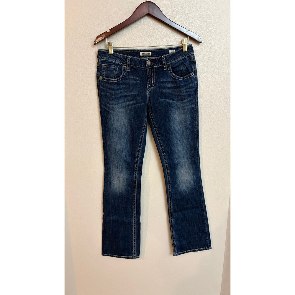 MEK Denim Aldan Slim Bootcut Jeans‎ Size 29 Dark Wash Embroidered Y2K Low Rise